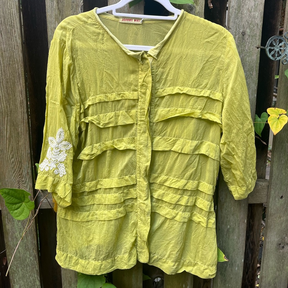 Johnny Was Lime Blouse with Embroidery